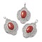 Natural Red Jasper Pendants, Flower Charms, with Platinum Plated Brass Findings, 44x32x10mm, Hole: 8x5mm