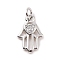 Brass Micro Pave Cubic Zirconia Palm Charms, with Jump Ring, Cadmium Free & Lead Free, Hamsa Hand with Heart Charms, Platinum, 14x9x2mm, Hole: 2.8mm