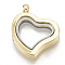 Alloy Magnetic Locket Pendants, with Glass, Heart, Golden, 33x29x6.5mm, Hole: 3mm, Inner Measure: 16x20mm