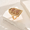 Brass Micro Pave Cubic Zirconia Geometric Statement Finger Rings for Women, Golden, Pale Violet Red, 31x20mm, Inner Diameter: Adjustable