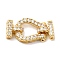 Brass Micro Pave Clear Cubic Zirconia Fold Over Clasps, U-Shaped, Real 18K Gold Plated, 21x10.5x4mm, Hole: 2x2mm