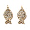 925 Sterling Silver Pendant, with Cubic Zirconia, Fish Charms, with 925 Stamp, Real 18K Gold Plated, 13.5x6.5x1.9mm, Hole: 1mm