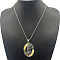 Alloy Pave Natural Abalone Shell Yellow Shell Pendant Necklaces, Platinum, Oval