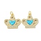 Brass Micro Pave Clear Cubic Zirconia Pendants, Cadmium Free & Lead Free, with Synthetic Opal and Jump Ring, Real 18K Gold Plated, Crown, 19.5x20.5x3mm, Hole: 3.6mm