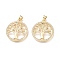 Brass Micro Pave Cubic Zirconia Pendants, Long-Lasting Plated, Flat Round with Tree of Life, Colorful, Real 18K Gold Plated, 26.5x24x3.8mm, Hole: 4.5x3mm