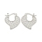 Heart Brass Pave Clear Cubic Zirconia Hoop Earrings, Platinum, 23x20mm