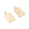 Brass Pendants, with Jump Rings, Long-Lasting Plated, Rectangle with Hamsa Hand/Hand of Fatima/Hand of Miriam, Real 18K Gold Plated, 16.6x10x1.3mm, Hole: 2.8mm