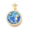 Brass Micro Pave Clear Cubic Zirconia Pendents, Flat Round Charms, with Enamel, Real 18K Gold Plated, Rack Plating, Lead Free & Cadmium Free, Human, 21.5x19x3mm, Hole: 4.5x2.5mm
