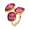 Teardrop & Square Glass Open Cuff Rings, Real 18K Gold Plated 304 Stainless Steel Ring, Cerise, US Size 7 1/4(17.5mm)
