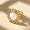 Flat Round 304 Stainless Steel White Shell Finger Rings for Women, Ion Plating(IP), Real 18K Gold Plated, 20.5mm, Inner Diameter: 17mm