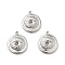 Tarnish Resistant 304 Stainless Steel Pendant Rhinestone Settings, Flat Round with Eye, Stainless Steel Color, Fit for 2.5mm Rhinestone, 17.5x15x3mm, Hole: 1.5mm