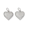 Brass Micro Pave Cubic Zirconia Pendants, with Jump Rings, Cadmium Free & Lead Free, Heart, Platinum, 16x15x4.5mm