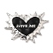Alloy Enamel Pendants, Platinum, Heart Charm, Black, 21.5x29.5x2.5mm, Hole: 1.8mm
