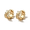 Brass Micro Pave Cubic Zirconia Hoop Earring, Leaf, Light Gold, 13x7.5mm