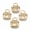 Natural Freshwater Shell Charms, with Brass Findings and Clear Cubic Zirconia, Nickel Free, Bag, Real 18K Gold Plated, 13x12x4.5mm, Hole: 3x2mm