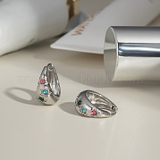 Серьги-кольца из нержавеющей стали с разноцветными стразами GL4327-2