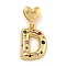 Brass Micro Pave Colorful Cubic Zirconia Pendants, Heart Letter Charms, Real 18K Gold Plated, Letter D, 30.5mm, Hole: 6x3mm, pendant: 21.5x15x4mm