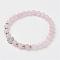 Natural Rose Quartz Stretch Bracelets, with Brass Micro Pave Cubic Zirconia Beads, Heart, 2 inch(52mm)