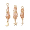 3Pcs 3 Styles Electroplated Natural Quartz Crystal Nuggets Copper Wire Wrapped Pendants, with Brass Moon Star Lightning Bolt, Light Gold, Sandy Brown, 43.5~46x7.5~13.5x8~10mm, Hole: 3.5mm, 1pc/style