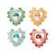 Mushroom Handmade Lampwork with Grade A Round Glass Seed Beads and Rack Plating Alloy Open Back Bezel Pendants and Electroplate Glass Beads Pendants, Heart, Mixed Color, 33x31x10mm, Hole: 1.8x2mm
