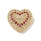 Rack Plating Brass Micro Pave Cubic Zirconia Beads, Long-Lasting Plated, Cadmium Free & Lead Free, Real 18K Gold Plated, Heart, Fuchsia, 12.5x13.5x6.5mm, Hole: 1.8mm