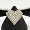 Heart Brass Micro Pave Cubic Zirconia Cuff Rings for Women, Cadmium Free & Lead Free, Rack Plating, Real 18K Gold Plated, Clear, 15.4~16.8mm