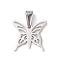 Non-Tarnish 304 Stainless Steel Pendants, Butterfly, Stainless Steel Color, 16x18x1mm, Hole: 7x3.5mm