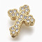 Brass Micro Pave Cubic Zirconia Beads, Lead Free & Cadmium Free, Cross, Clear, Golden, 15x12x4mm, Hole: 1.6mm