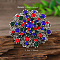 Vintage Ethnic Style Hollowed-out Flower Zinc Alloy Rhinestone Rings, Antique Silver, Colorful, Inner Diameter: 17mm