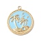 304 Stainless Steel Pendants, with Enamel, Flat Round with Palm, Golden, 23x20x2mm, Hole: 2mm