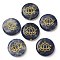 Natural Sodalite Cabochons, Flat Round with Engraved Gold Lotus Flower, 25~26x6~7mm