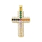 Rack Plating Brass Micro Pave Cubic Zirconia Pendants, Cadmium Free & Lead Free, Long-Lasting Plated, Cross, Real 18K Gold Plated, Colorful, 32x20x4mm, Hole: 4x3mm