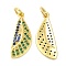 Brass Micro Pave Cubic Zirconia Pendants, Wing, Real 18K Gold Plated, 22x9x2mm, Hole: 3mm