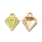 Alloy Enamel Pandants, Lead Free & Cadmium Free, Light Gold, Diamond Charm, Green, 15x12x2.5mm, Hole: 1.8mm