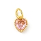 Brass Micro Pave Cubic Zirconia Pendants, Heart Charms, Rack Plating, Long-Lasting Plated, with Jump Ring, Pink, 9x7x3.5mm