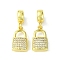 Rack Plating Brass Micro Pave Cubic Zirconia European Dangle Charms, Flat Round with Tree Large Hole Pendants, Long-Lasting Plated, Lead Free & Cadmium Free, Lock, Real 18K Gold Plated, 26x9x3.5mm, Hole: 5mm