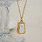 304 Stainless Steel Pave Imitation Pearl Irregular Rectangle Pendant Necklaces for Women, White, Golden, 16.14 inch(41cm)