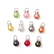 Imitation Pearl Acrylic Charms, Round, with Iron Loops and Brass Rhinestone Beads, Silver, 14.5x8mm, Hole: 3.5mm