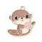 Alloy Enamel Pendants, Beaver Charm, Light Gold, Camel, 26x23x1mm, Hole: 1.6mm
