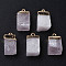 Natural Rose Quartz Pendants, with Golden Brass Findings, Rack Plating, Cube, 18~21x9~12x9~13mm, Hole: 1.6mm