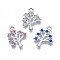 Alloy Pendants, with Rhinestone, Cadmium Free & Nickel Free & Lead Free, Tree of Life, Platinum, Mixed Color, 20x15x2mm, Hole: 2mm