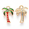 Alloy Enamel Pendants, Coconut Tree, Light Gold, Green, 18x13x2mm, Hole: 1.6mm