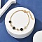 Ion Plating(IP) 304 Stainless Steel Link Bracelets, Rolo Chains Jewelry for Women, with Cubic Zirconia & Enamel, Real 18K Gold Plated, Flat Round, Black, 6-5/8 inch(16.8cm)