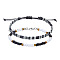 2Pcs 2 Styles Bohemian Fibre Woven Braided Bracelets Set, Glass Seed Beads Bracelets, Black, 7-7/8 inch(20cm)