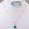 Butterfly & Flat Round Alloy Rhinestone Pendant Necklaces & Stud Earrings, Golden, Indicolite, 450mm