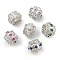 Brass Micro Pave Cubic Zirconia European Beads, Large Hole Beads, Rondelle, Rack Plating, Cadmium Free & Lead Free, Long-Lasting Plated, Mixed Colors, Silver, 10.5x7.5~8mm, Hole: 5.3mm