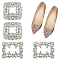 4Pcs 2 Styles Square/Rectangle Alloy Rhinestone Detachable Shoe Buckle Clips, Platinum, 46~53.5x53.5~57.5x5~10mm, 2pcs/style