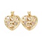 Brass Cubic Zirconia Pendants, Cadmium Free & Lead Free, Hollow Heart Charms, Golden, 21x20x3.5mm, Hole: 3x5mm