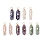 2Pcs 2 Styles Natural Amethyst/Green Aventurine/Rose Quartz/Lapis Lazuli/Quartz Crystal Double Terminated Pointed Pendants, Brass Moon Star Charms with Copper Wire Wrapped, Light Gold, 35.5~36.5x11x11.5~13mm, Hole: 3.5~4mm, 1pc/style