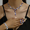 Brass Rhinestones Necklaces & Earring & Bracelets Sets for Women, Capri Blue, 11.81 inch(300mm)